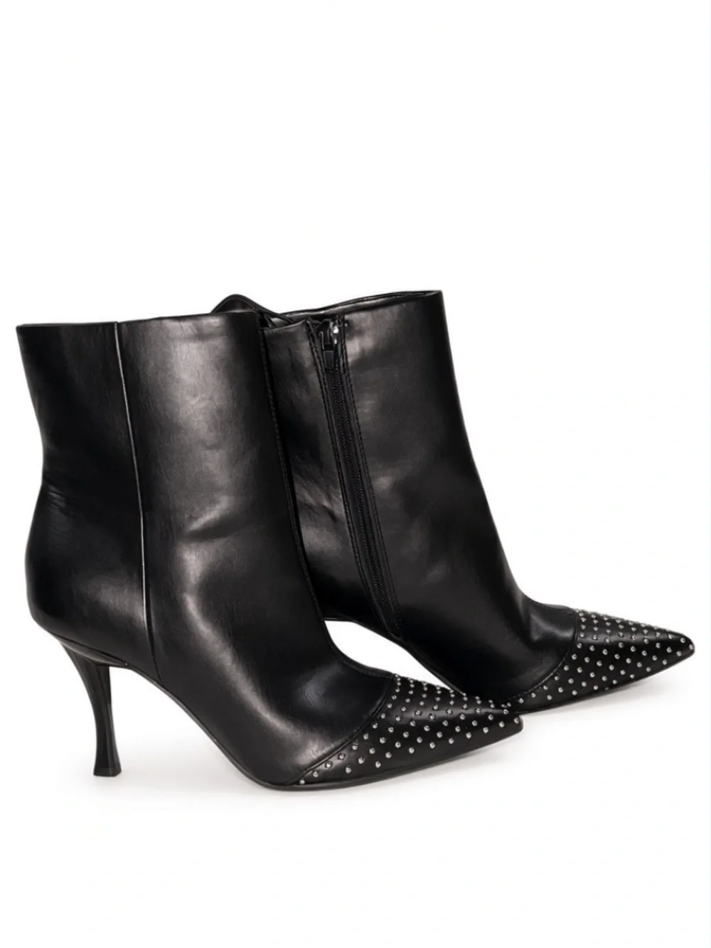 NEW Nine West Black Faux Leather Studded Pointed Toe Ankle Booties Size 10
